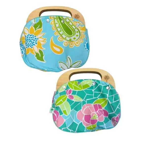 2 in 1 Vintage Lilly Pulitzer Reversible Bermuda Bag Wood Handle Purse - Picture 1 of 15